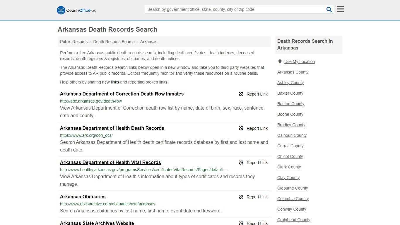 Arkansas Death Records Search - County Office
